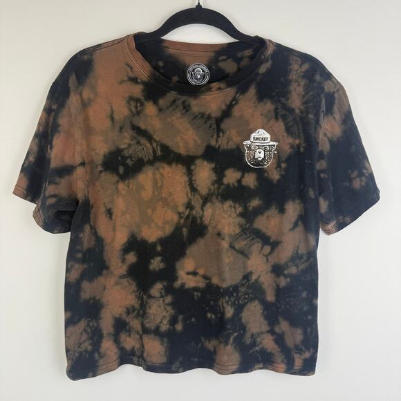 Smokey The Bear Womens Acid Wash Logo Print Crewneck Brown/Black T-Shirt Medium - Picture 1 of 8